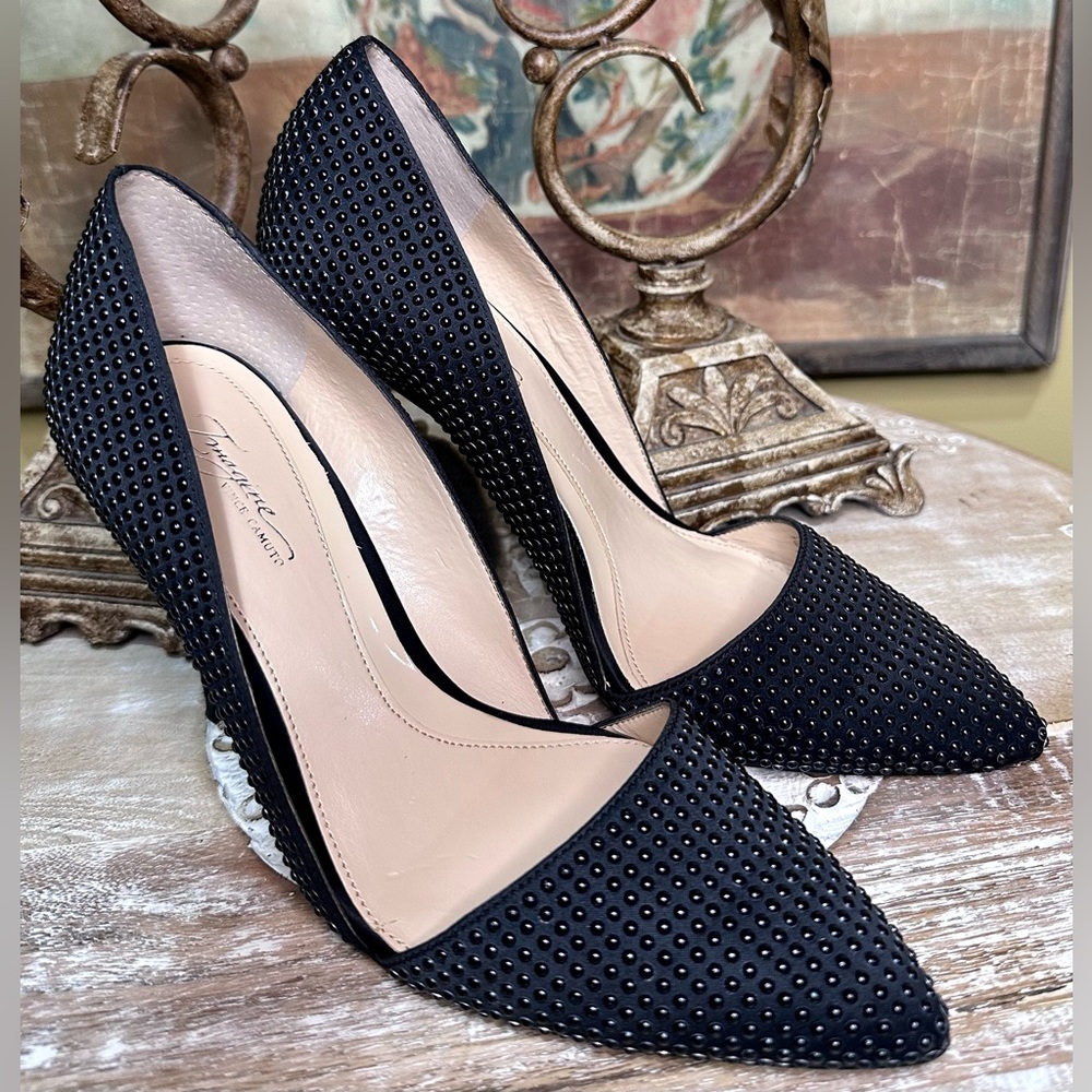 EUC Vince Camuto Imagine Line; “Ossie” d’Orsay Style Black Studded Heels Size 6